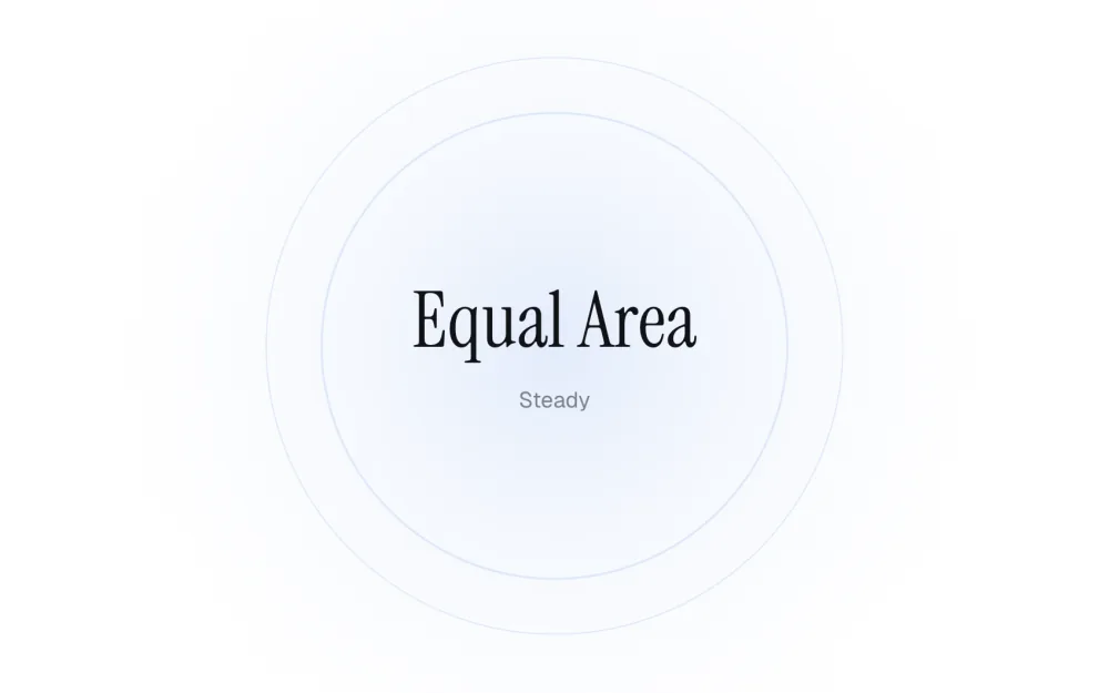 The Equal Area test before a round: its name in large serif type inside soft blue rings, with the level word Steady underneath