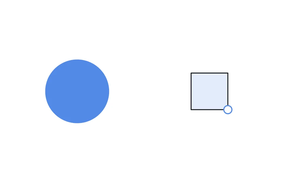 The Equal Area board while answering: a solid blue circle beside a pale square with a round handle on its corner