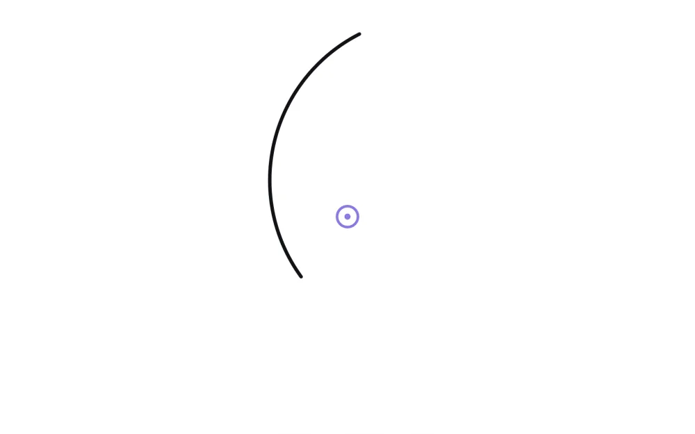 The Arc Center board while answering: a black arc alone on the white board, with the player's ring placed where the center might be