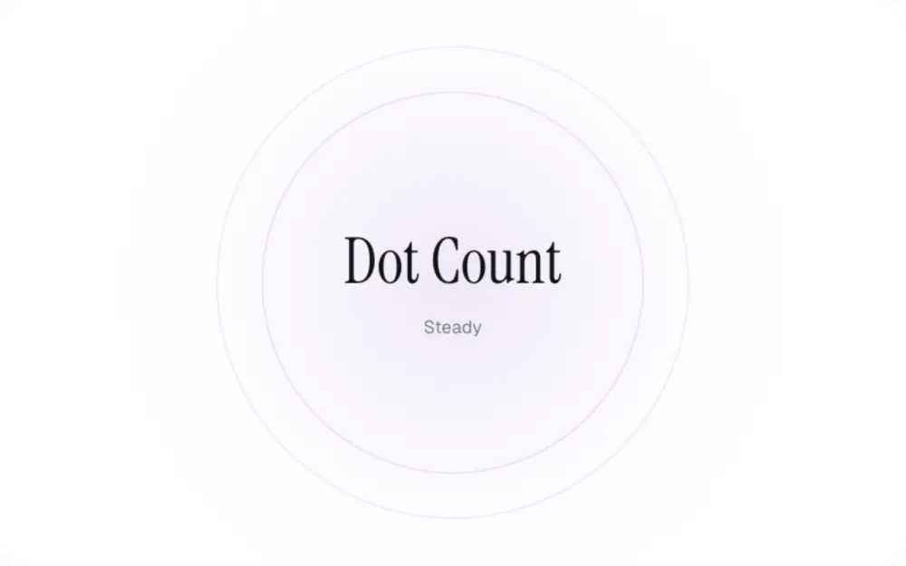 The Dot Count test before a round: its name in large serif type inside soft rings in its purple-pink color, with the level word underneath