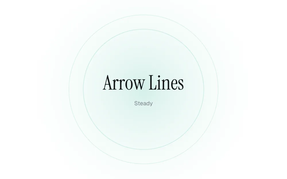 The Arrow Lines test before a round: its name in large serif type inside soft teal-green rings, with the level word Steady underneath