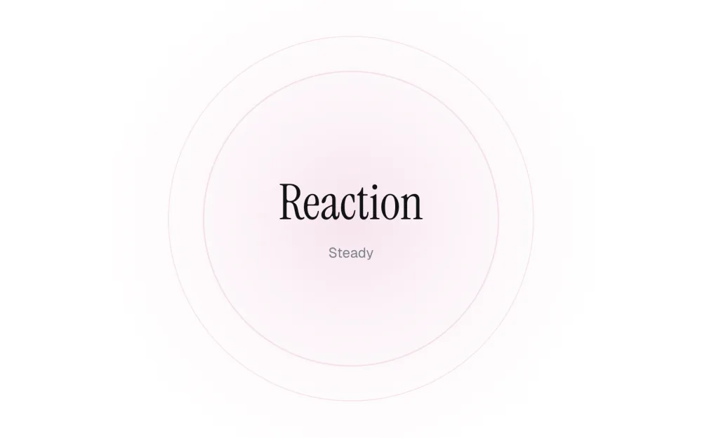 The Reaction test before a round: its name in serif type inside soft pink rings, with the level marked underneath