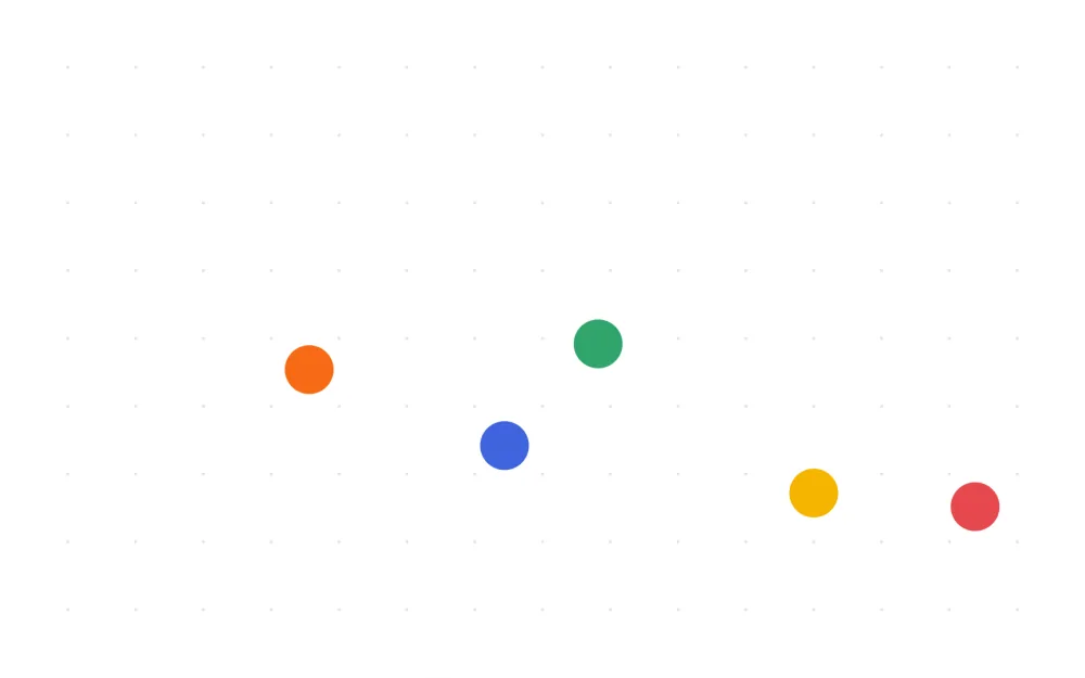 The Spot Memory board mid-flash: five colored dots scattered across a faint grid, about to vanish